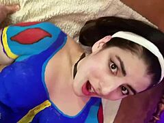 Hairy Latina in bodypaint fucks to orgasm in HD porn