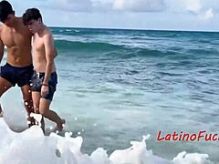 Hot Latina dominates in bareback beach fuck