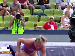 College girl Molly Caudery experiences intense orgasm during pole vault