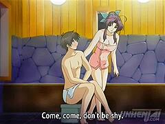 Una donna matura e voluttuosa assiste un giovane ragazzo nella doccia - Hentai con sottotitoli in inglese