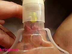 Kinky kink play with a breast milk pump for a curvy blonde cunt