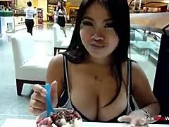 Thai teen with big tits gets a facial at a bar