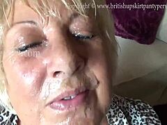 Lovely british mature takes a huge torrent of spunk all over her face in her own living room for much needed extra cash