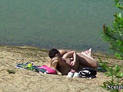 German amateur couple secretly records themselves having sex on the beach