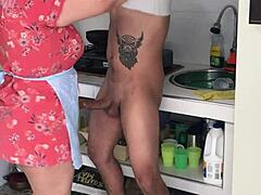 Familia's cuada gets filled with cock and cum in the kitchen