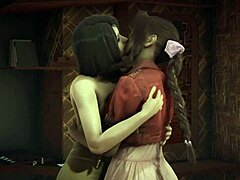 Pełny film o lesbijskiej trójkącie Rinoa i Aeriths z podwójną laską i cunnilingusem