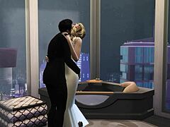 Las estrellas porno de dibujos animados Scarlett Johansson y Colin Johansson en una escena hentai 3D humeante