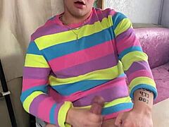Amateur college guy with a massive cock talks dirty and masturbates in real life
