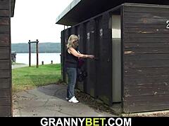 Mature granny gets pounded in public