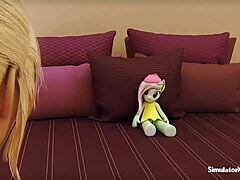 Emma, een blonde futanari, in actie met dolly in ongecensureerde 3D gameplay