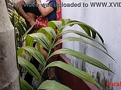 Indian housewife enjoys outdoor sex in the garden while wearing a saree