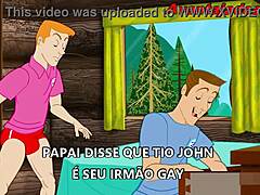 Cartoon illustration of steamy gay sex with an older man