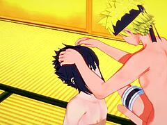 Naruto och Sasuke hänger sig åt sensuell muntlig njutning i denna Hentai-video