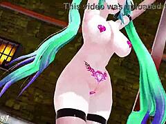 Miku's sensual dance with emerald hair in Hentai video