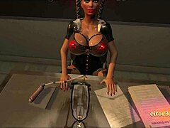 Исследуйте 3D-игру VR с грудастой медсестрой в латексе, которая занимается оральным сексом на зонде в форме члена, включая элементы доминирования и БДСМ