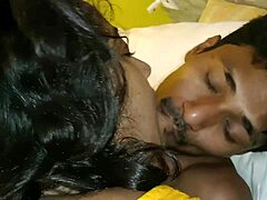 Beautiful Indian wife kisses passionately and has intense intercourse in a bus