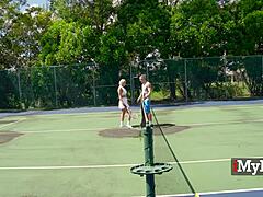 Mature beauty enjoys a steamy tennis match