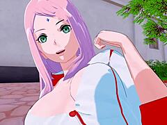 สัมผัสเกมการ์ตูน 3D hentai ที่มีนางพยาบาล Sakura ใน POV