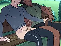 Grote zwarte lul en bodybuilder in gay cartoon