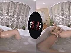 Virtual reality taboo: busty brunette pleasures herself in the bath